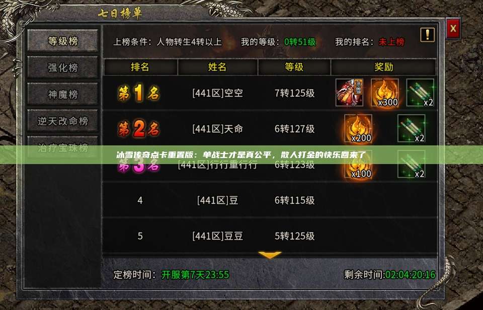 冰雪传奇点卡重置版:单战士才是真公平,散人打金的快乐回来了 第1张 冰雪传奇点卡重置版:单战士才是真公平,散人打金的快乐回来了 第1张